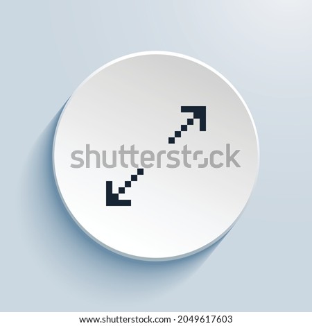 arrows angle expand pixel art icon design. Button style circle shape isolated on white background. Vector illustration