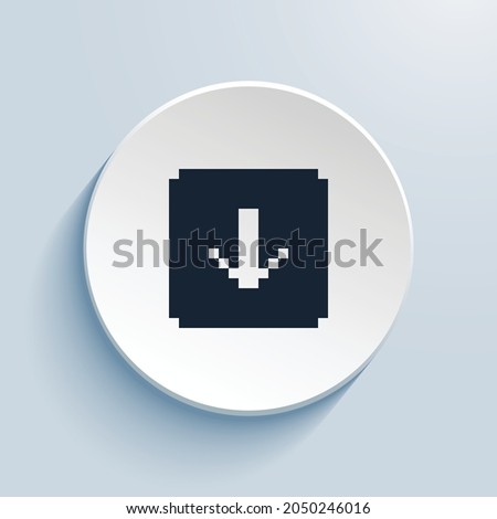 arrow down square fill pixel art icon design. Button style circle shape isolated on white background. Vector illustration