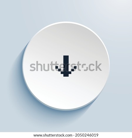 arrow down short pixel art icon design. Button style circle shape isolated on white background. Vector illustration