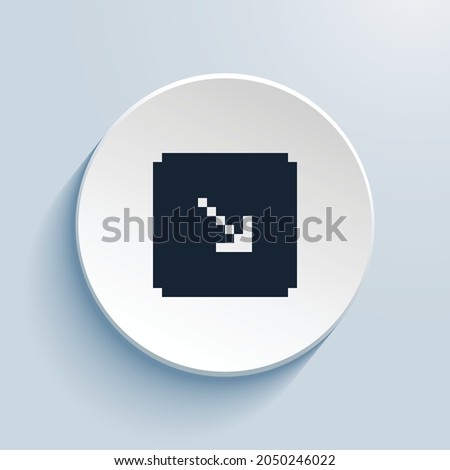 arrow down right square fill pixel art icon design. Button style circle shape isolated on white background. Vector illustration