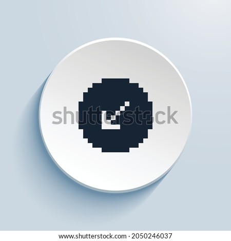 arrow down left circle fill pixel art icon design. Button style circle shape isolated on white background. Vector illustration