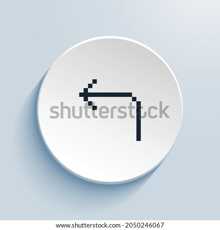 arrow 90deg left pixel art icon design. Button style circle shape isolated on white background. Vector illustration