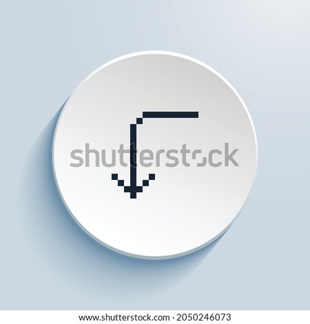 arrow 90deg down pixel art icon design. Button style circle shape isolated on white background. Vector illustration