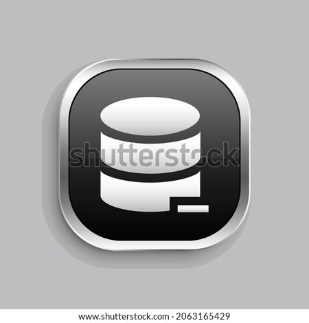 database remove icon design. Glossy Button style rounded rectangle isolated on gray background.. Vector illustration