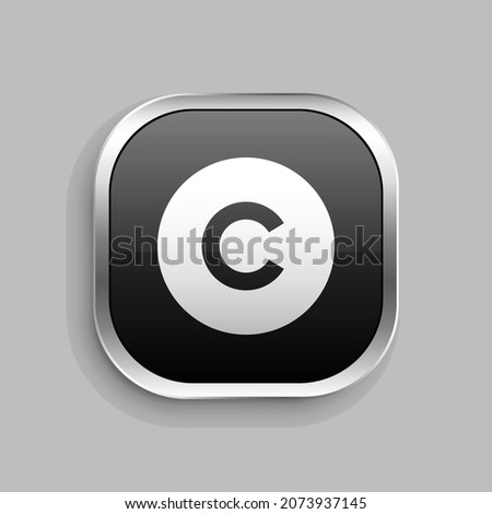 copyright fill icon design. Glossy Button style rounded rectangle isolated on gray background. Vector illustration