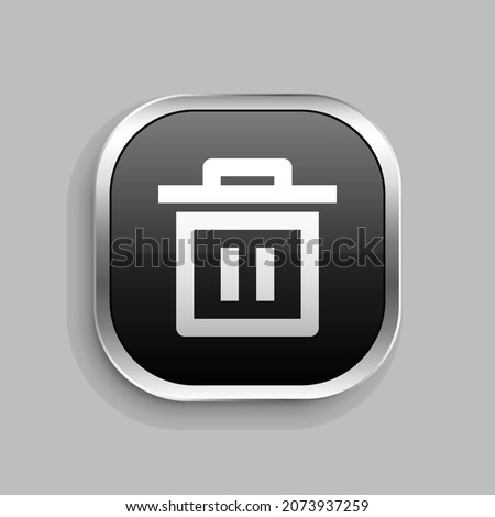 delete bin 5 line icon design. Glossy Button style rounded rectangle isolated on gray background. Vector illustration