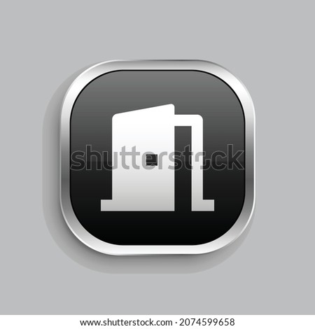 door open fill icon design. Glossy Button style rounded rectangle isolated on gray background. Vector illustration