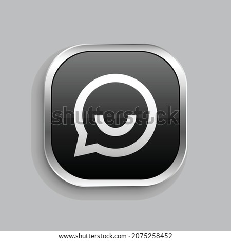 chat smile 2 line icon design. Glossy Button style rounded rectangle isolated on gray background. Vector illustration