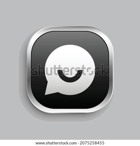 chat smile 2 fill icon design. Glossy Button style rounded rectangle isolated on gray background. Vector illustration