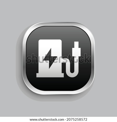 charging pile 2 fill icon design. Glossy Button style rounded rectangle isolated on gray background. Vector illustration