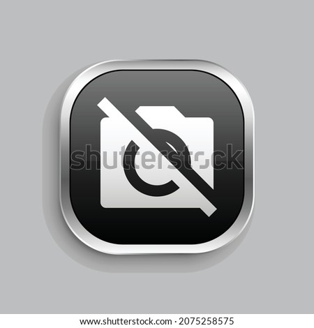 camera off fill icon design. Glossy Button style rounded rectangle isolated on gray background. Vector illustration