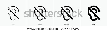ear slash icon. Thin, Light Regular And Bold style design isolated on white background