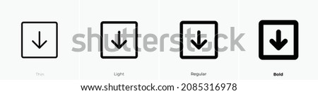 arrow square down icon. Thin, Light Regular And Bold style design isolated on white background