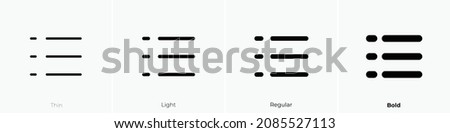 list dashes icon. Thin, Light Regular And Bold style design isolated on white background