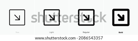 arrow square down right icon. Thin, Light Regular And Bold style design isolated on white background
