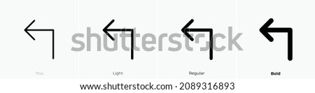 arrow elbow up left icon. Thin, Light Regular And Bold style design isolated on white background