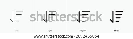 sort amount down icon. Thin, Light Regular And Bold style design isolated on white background