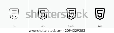 html five icon. Thin, Light Regular And Bold style design isolated on white background