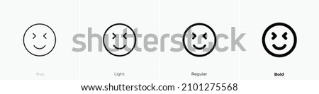 grinning face with tightly closed eyes icon. Thin, Light Regular And Bold style design isolated on white background