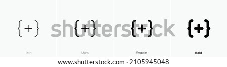 code plus icon. Thin, Light Regular And Bold style design isolated on white background