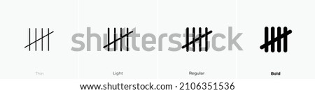 tallymarks icon. Thin, Light Regular And Bold style design isolated on white background