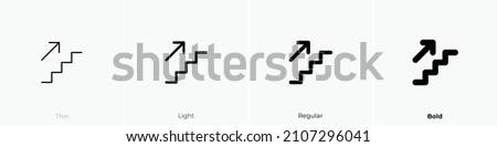 stairs up icon. Thin, Light Regular And Bold style design isolated on white background