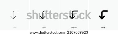 corner left down icon. Thin, Light Regular And Bold style design isolated on white background