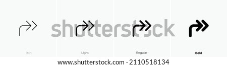 corner up right double icon. Thin, Light Regular And Bold style design isolated on white background