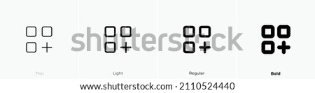 layout grid add icon. Thin, Light Regular And Bold style design isolated on white background
