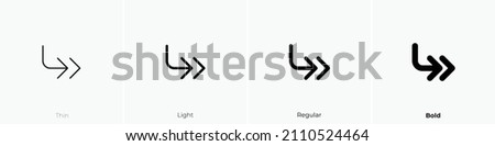 corner down right double icon. Thin, Light Regular And Bold style design isolated on white background