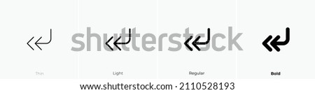 corner down left double icon. Thin, Light Regular And Bold style design isolated on white background