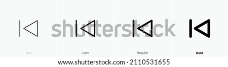 player skip back icon. Thin, Light Regular And Bold style design isolated on white background