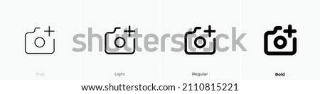 camera plus icon. Thin, Light Regular And Bold style design isolated on white background