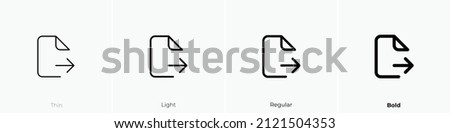 file export icon. Thin, Light Regular And Bold style design isolated on white background