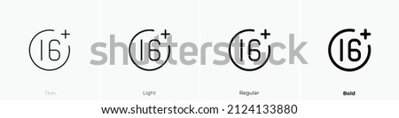 16 plus icon. Thin, Light Regular And Bold style design isolated on white background