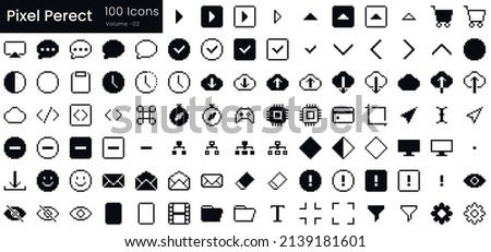 pixel icon set. Pixel Perfect Collection contains such Icons as file, display, eraser, gear, clock, cursor and more