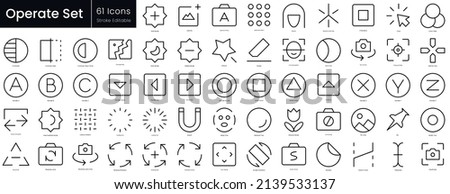 Operate outline icon set. Editable stroke thin line icons Collection