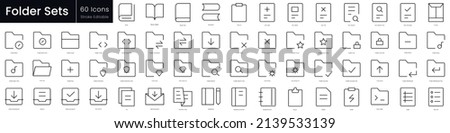 Folder outline icon set. Editable stroke thin line icons Collection