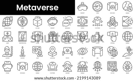 Set of outline metaverse icons. Minimalist thin linear web icons bundle. vector illustration.