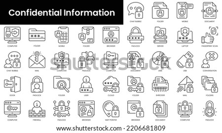 Set of outline confidential information icons. Minimalist thin linear web icon set. vector illustration.