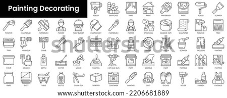 Set of outline painting decorating icons. Minimalist thin linear web icon set. vector illustration.
