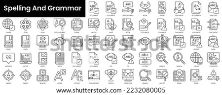 Set of outline spelling and grammar icons. Minimalist thin linear web icon set. vector illustration.