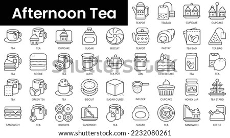 Set of outline afternoon tea icons. Minimalist thin linear web icon set. vector illustration.