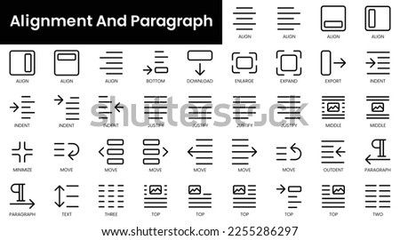 Set of outline alignment and paragraph icons. Minimalist thin linear web icon set. vector illustration.