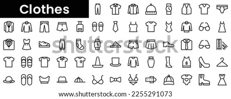 Set of outline clothes icons. Minimalist thin linear web icon set. vector illustration.