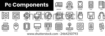 Set of outline pc components icons. Minimalist thin linear web icon set. vector illustration.