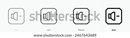 decrease volume icon. Thin, Light Regular And Bold style design isolated on white background