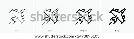 fighter jet icon. Thin, Light Regular And Bold style design isolated on white background