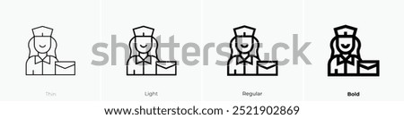 postwoman icon. Thin, Light Regular And Bold style design isolated on white background