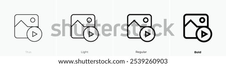 slideshow icon. Thin, Light Regular And Bold style design isolated on white background